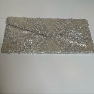 Max New York White Beaded Evening Clutch Purse Bag